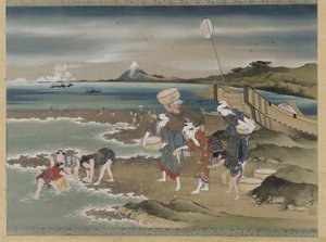 Landscape: Clam-Gatherers on the Shore by Katsushika Hokusai