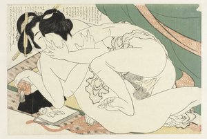 Lovers by Mosquito Net (The Adonis Plant) (Fukujuso) by Katsushika Hokusai