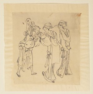 Man, Two Women, and Child by Katsushika Hokusai