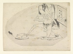 Man in Loincloth, a Box, and a Mouse by Katsushika Hokusai