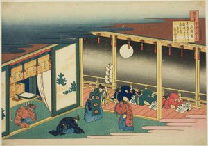 Poem by Sanjo-in, from the series One Hundred Poems Explained by the Nurse by Katsushika Hokusai