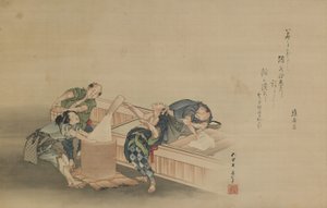 Pounding Rice for Mochi, inscribed by Momomoto Hinamaro