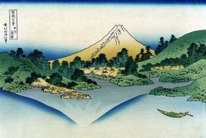 Reflection of Mount Fuji in Lake Kawaguchi Seen from Misaka Pass in Kai Province (from Thirty-Six Views of Mount Fuji). Prints by Katsushika Hokusai (1760-1849)