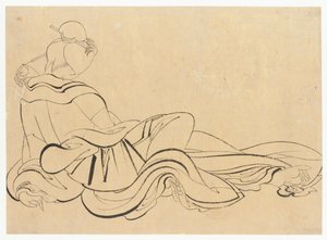 Seated woman scratching her head by Katsushika Hokusai