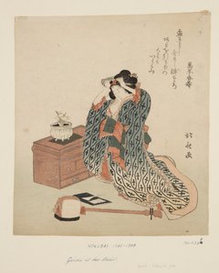 Shamisen Player Adjusting Her Hair by Katsushika Hokusai