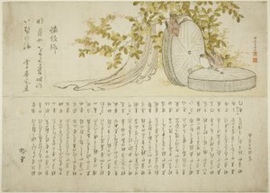 Sparrows on Millstones with Hagi Bushes by Katsushika Hokusai