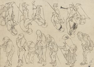 Studies of lame pilgrims, Edo period by Katsushika Hokusai
