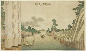 Sumida River seen from Azuma Bridge, from a group of Western-style landscapes by Katsushika Hokusai