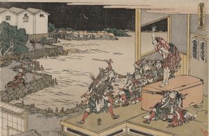 The Loyal League of Forty-seven Rōnin (Chūshingura), Act X: Gihei guards the weapon chest by Katsushika Hokusai
