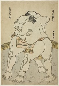The Sumo Wrestlers Uzugafuchi Kandayu and Takasaki Ichijuro by Katsushika Hokusai