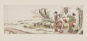 Three women viewing cherry blossom by Katsushika Hokusai