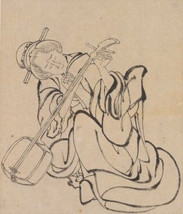 Tuning the Samisen by Katsushika Hokusai