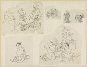 Five Depictions of People in Different Situations by Katsushika Hokusai
