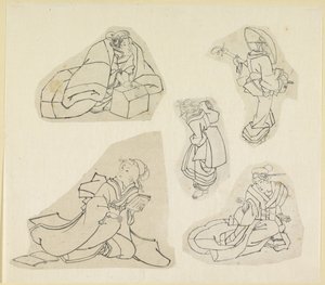 Five female figures by Katsushika Hokusai