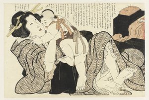 Woman with Child (The Adonis Plant, Fukujuso) by Katsushika Hokusai