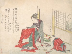 Woman Folding Cloth, Late 18th-Early 19th Century by Katsushika Hokusai