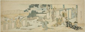 Women on the Veranda Looking at a Girl Picking Flower by Katsushika Hokusai