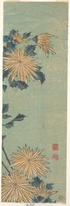 Yellow Chrysanthemums on a Blue Ground by Katsushika Hokusai