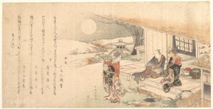 Young Lady with Lamp; Man and Woman on Veranda of Tea-House by Katsushika Hokusai