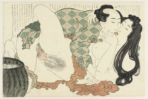 Kissing Fisherman and Diver (The Adonis Plant series) by Katsushika Hokusai