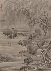 Buffalo and Herdsman by Kawanabe Kyosai