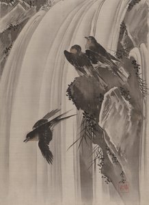 Swallows by a Waterfall, ca. 1887 by Kawanabe Kyosai