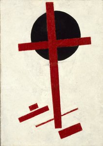 Mystic Suprematism (black cross on red oval)