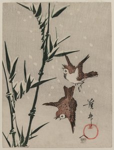 Sparrows, Bamboo and Falling Snow