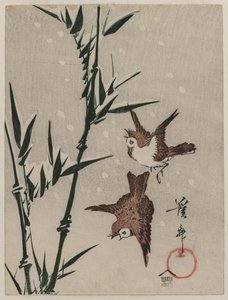 Sparrows, Bamboo and Falling Snow, c. late 1820s