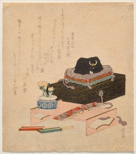 Still Life with a Ceramic Stroking Ox (Nade-ushi) by Keisai Eisen