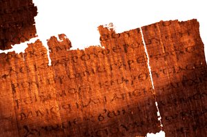Detail of a page of the Gospel of Judas; Page text is Jesus to Judas 