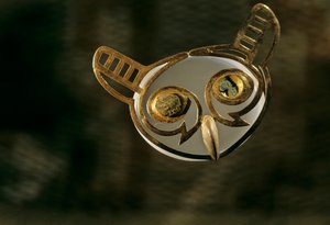 Moche; Burials; Huaca Dos Cabezas-Jecetepeque, Gold Owl Nose Ornament by Kenneth Garrett