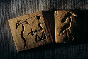 Predynastic ivory label, earliest writing, Dr. Gunter Dreyer, Egypt by Kenneth Garrett