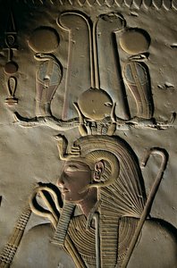 Relief from Seti I Temple at Abydos, Egypt, Abydos; carving; figure; Seti; god; crown by Kenneth Garrett