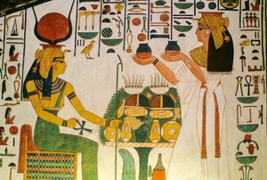 Tomb of Nefertari; Nefertari offers wine to a group of deities; Egypt, Valley of the Kings