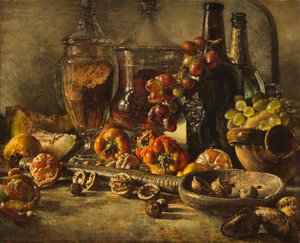 Still Life with Fruit, Nuts and Bottles