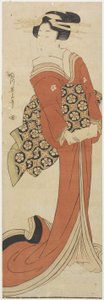 Woman Holding a Roll of Paper by Kikukawa Eizan