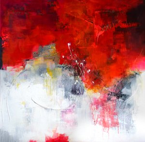 Dynamic Red White Abstract by Kirsten Handelmann