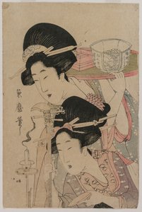 Two Geishas beside a Candle by Kitagawa Tsukimaro