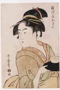 A Bust Portrait of the Waitress Okita of the Naniwaya Teahouse by Kitagawa Utamaro