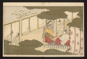 A court scene set in the snow by Kitagawa Utamaro