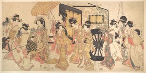 Courtesans Imitating a Court Procession by Kitagawa Utamaro