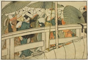Crossing a Bridge in Summer, from the illustrated book "Picture Book: Flowers of the Four Seasons"