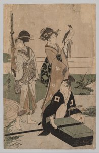 Daimio and His Retinue Crossing a Stream in Plain Near Fuji by Kitagawa Utamaro