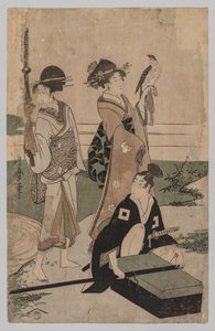 Daimyo and his Retinue Crossing a Stream in Plain Near Fuji by Kitagawa Utamaro
