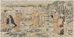 Fishing on the Chopping Board Rock at Enoshima by Kitagawa Utamaro