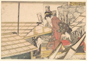 Girls Getting on Board a Boat, from the illustrated book Flowers of the Four Seasons by Kitagawa Utamaro