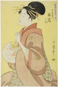 Hinazuru of the Chojiya, Whose Attendants Are Tsuruji and Tsuruno
