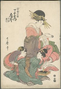 Karagoto of Chōjiya with Attendants Yayoi and Ageha by Kitagawa Utamaro