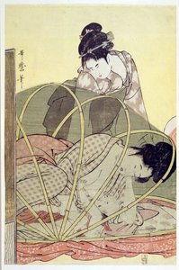 Mother Nursing Baby under Mosquito Net by Kitagawa Utamaro